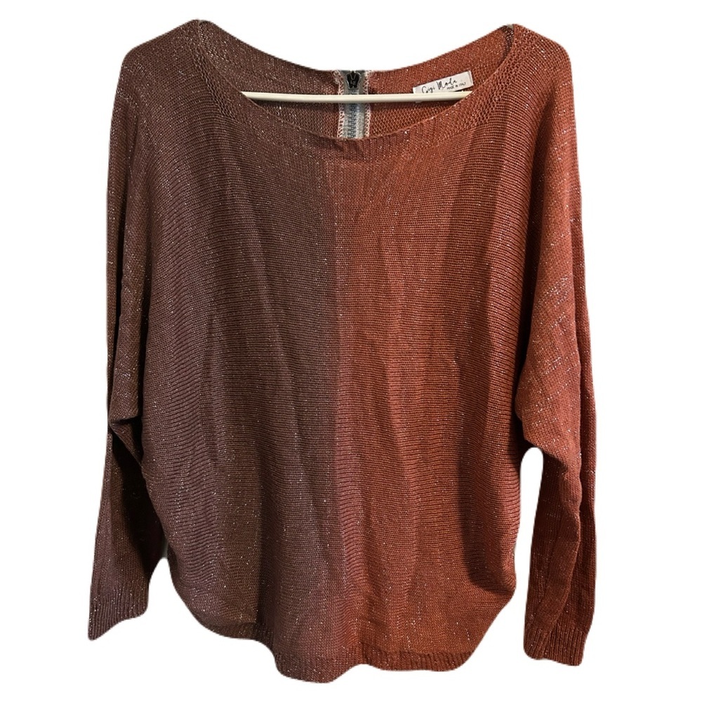 GIGI MODA $141 Argento Dual Toned Sweater Rust Brown Metallic Thread Italy Made - Picture 12 of 16
